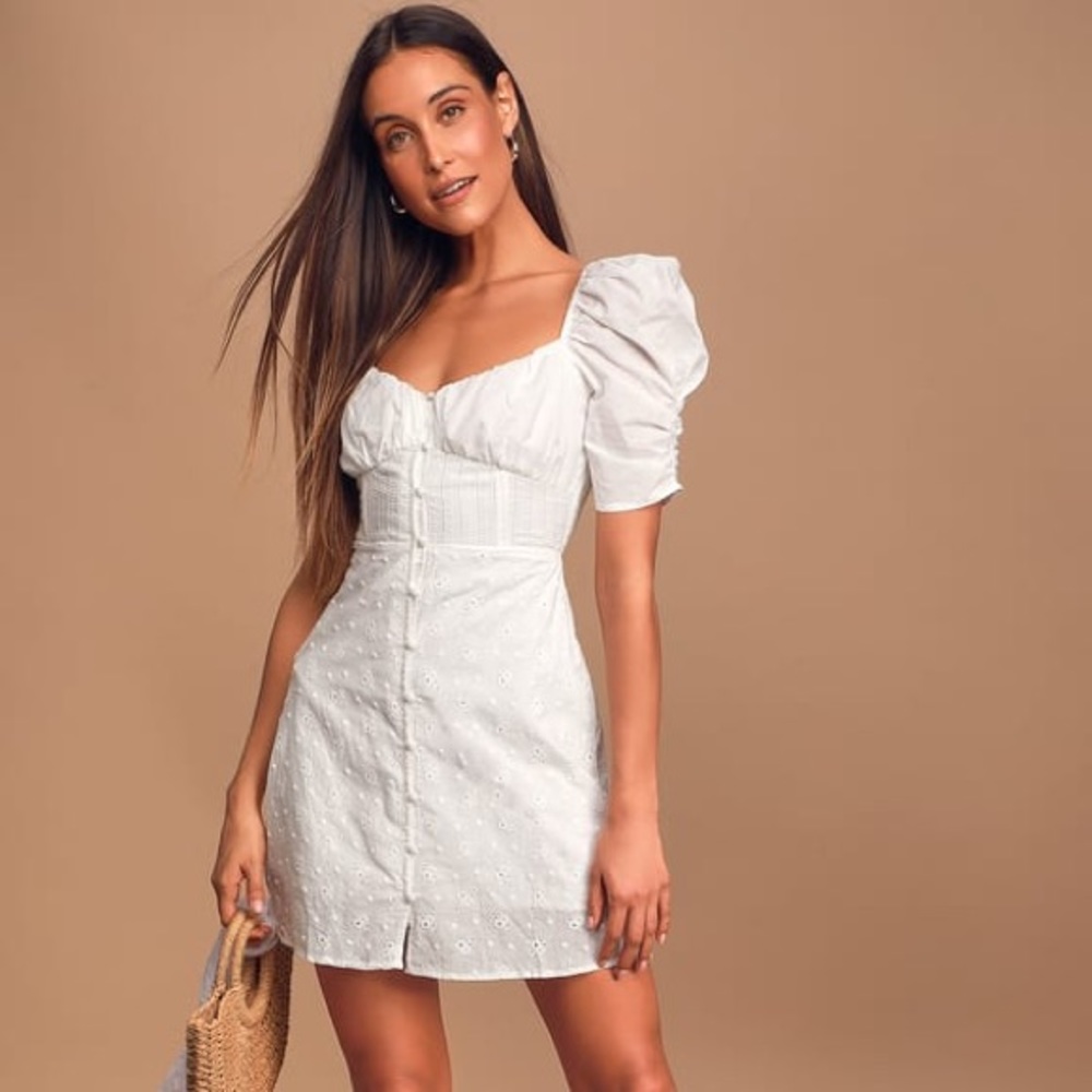 4SI3NNA White Eyelet Puff Sleeve Mini dress